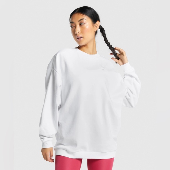 Gymshark Oversized Crew Neck Sweater Sweatshirt - White - Picture 1 of 6